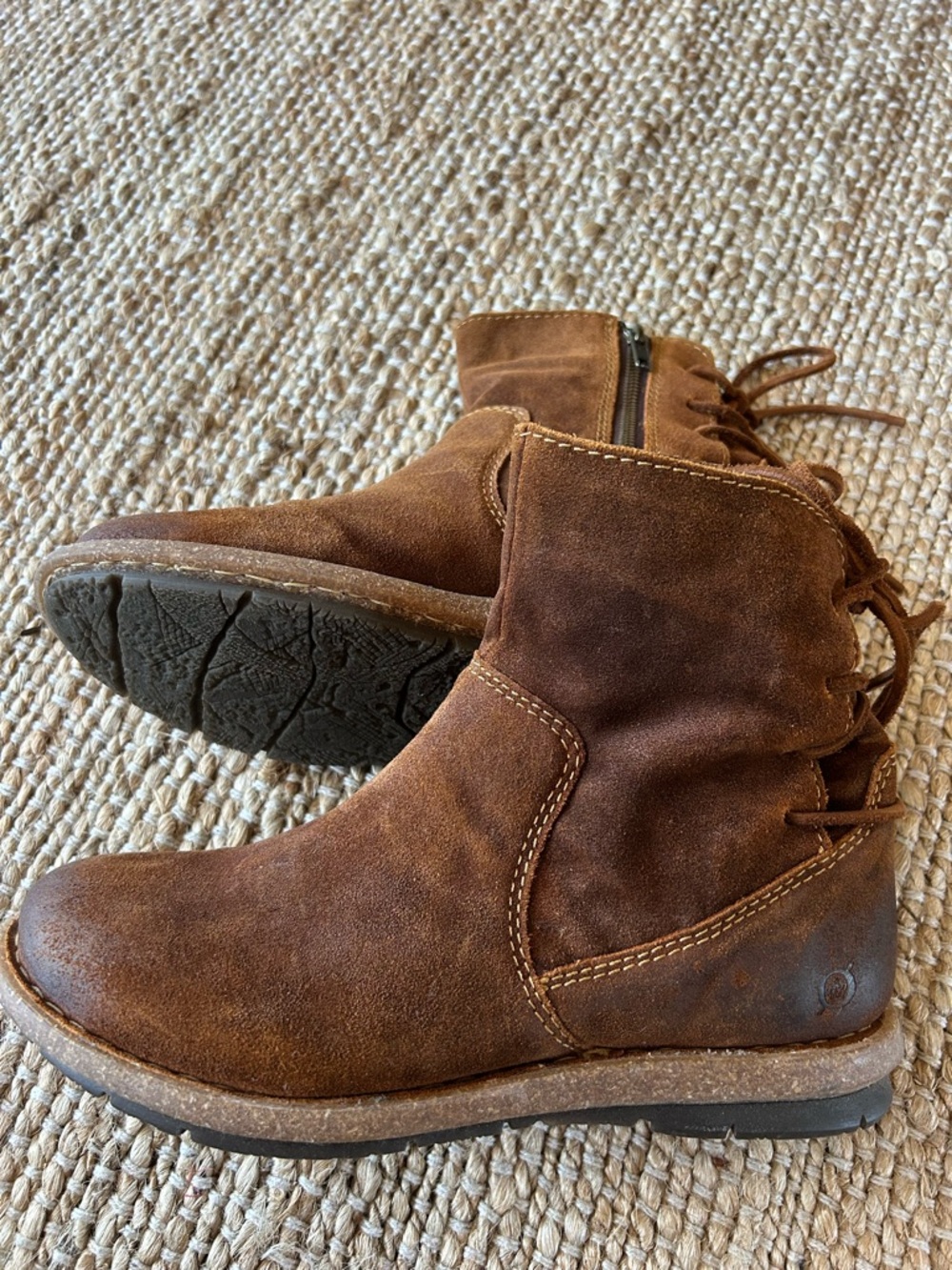Born Brown Suede Lace-Up Side-Zip Ankle Boots - Picture 2 of 5